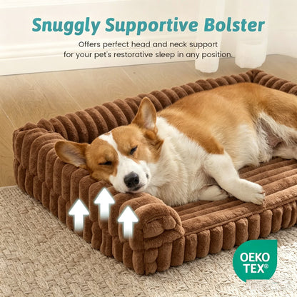 Orthopedic Dog Beds for Large Dog,32 Inch Removable Washable Dog Beds with Sides,Non-Slip Bottom Memory Foam Large Pet Beds,Khaki