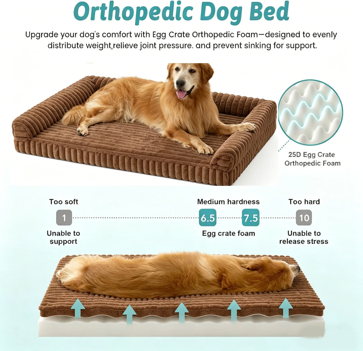 Orthopedic Dog Beds for Large Dog,32 Inch Removable Washable Dog Beds with Sides,Non-Slip Bottom Memory Foam Large Pet Beds,Khaki